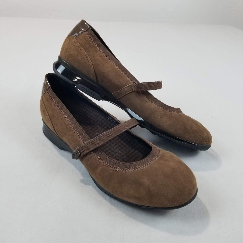 Aetrex Mary Jane Shoes Womens Size 9.5 Brown Suede Leather Flats Strap EE31W - Picture 2 of 11